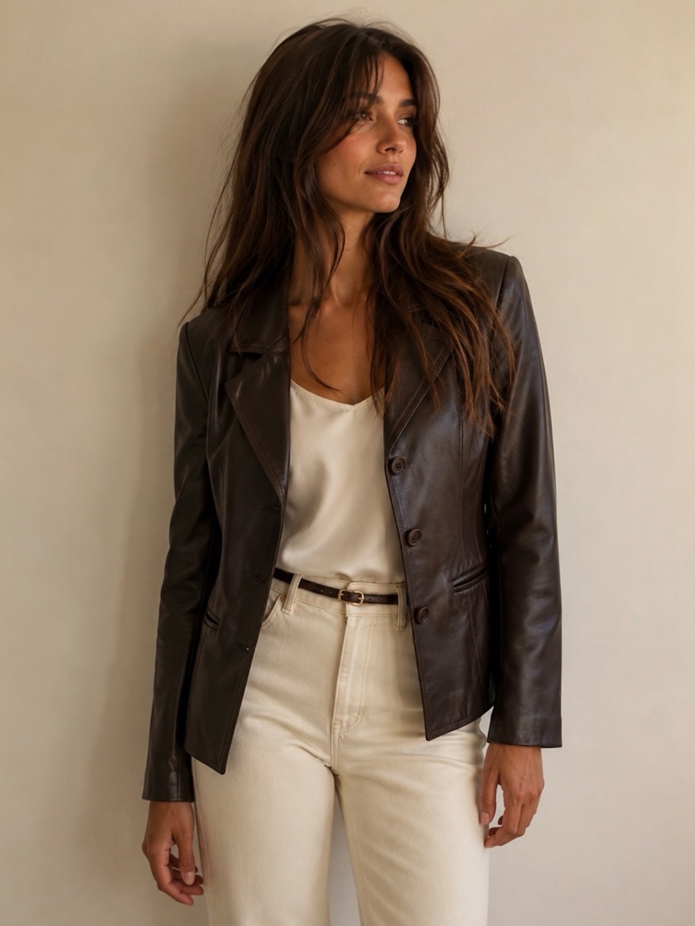 Vintage Late 90s Y2K Lady Hathaway Chocolate Brown Leather Jacket S